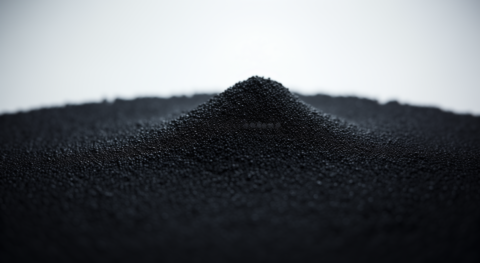 Ein Haufen Black Mass auf weißem Untergrund.